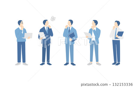 全身插圖集：男性商務團隊擔心拿著電腦和文檔 132153336