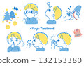 Illustration set about allergies, hay fever prevention and treatment 132153380