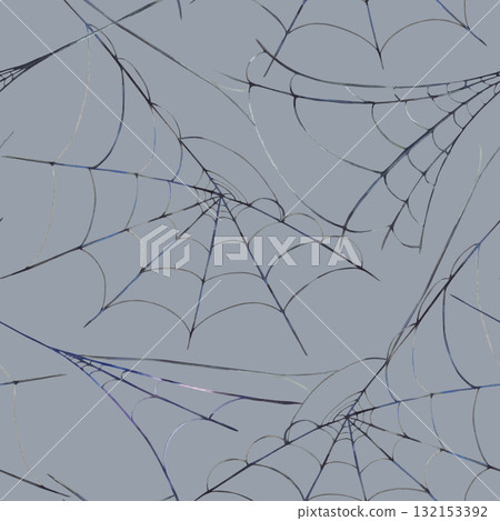 Spider web seamless pattern. Natural cobweb Hand painted in watercolor realistic Isolated Illustration on grey background. Perfect for Halloween party card and biological themes, scrapbooking paper 132153392