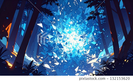 Dark forest and blue crystal silhouette 132153620