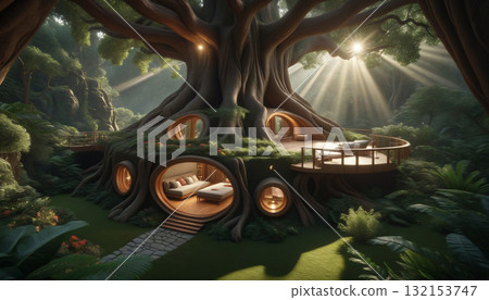 A secret hideout integrated into an ancient giant plant 132153747