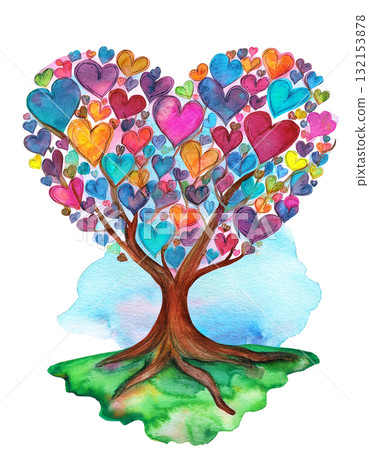 藝術心形樹（彩色） 132153878