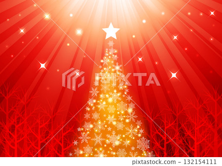 Christmas tree in the forest, background, illustration, red, horizontal, cute, concentrated line 132154111