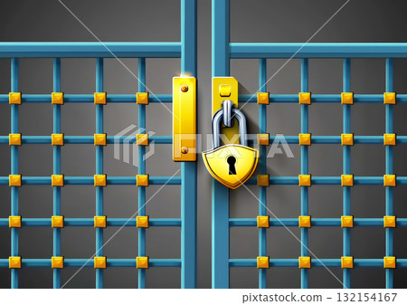 一扇鎖著的抽象金屬門的 3D 插圖 一扇鎖著的抽象金屬門的 3D 插圖 132154167