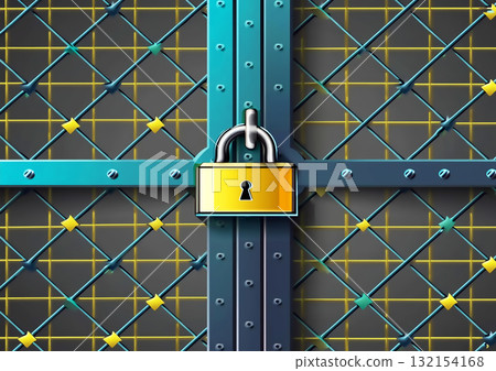 一扇鎖著的抽象金屬門的 3D 插圖 一扇鎖著的抽象金屬門的 3D 插圖 132154168