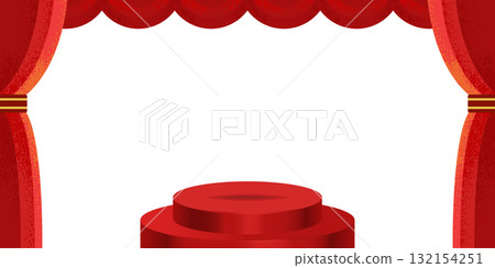 Background illustration of a red curtain and a circular stage (award ceremony, presentation, opening ceremony material) 132154251