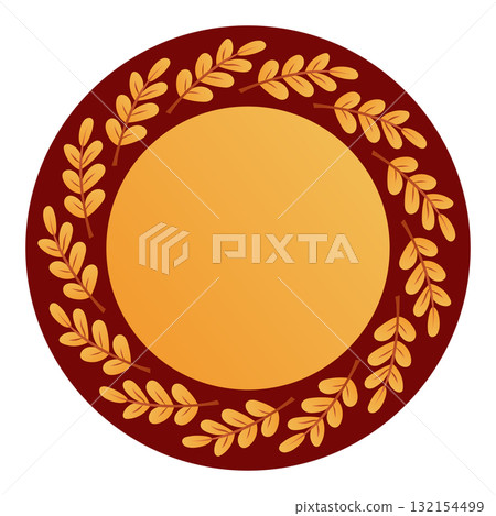 Golden laurel wreath circle on red background for awards or labels. Golden laurel wreath circle on red background for awards or labels. 132154499