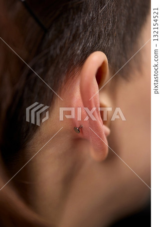 Professional Piercing Process A detailed closeup view showcasing the art of Ear Piercing 132154521