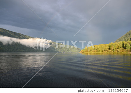A delightful landscape of Lake Teletskoye in Altay, Russia 132154627