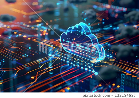 digital visualization of cloud computing, interconnected data streams 132154655