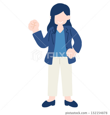 Flat illustration of a businesswoman making a fist pump with one hand 132154878