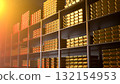 Generic gold reserve vault with stacks of gold bars. Bank vault with gold and cash. 3d rendering 132154953