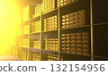 Generic gold reserve vault with stacks of gold bars. Bank vault with gold and cash. 3d rendering 132154956