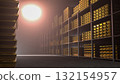 Generic gold reserve vault with stacks of gold bars. Bank vault with gold and cash. 3d rendering 132154957