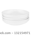 A stack of white plates on a white background 132154971