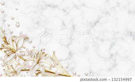 與金百合和珍珠的大理石背景 與金百合和珍珠的大理石背景 132154997