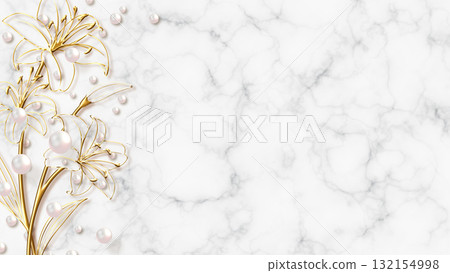 與金百合和珍珠的大理石背景 132154998