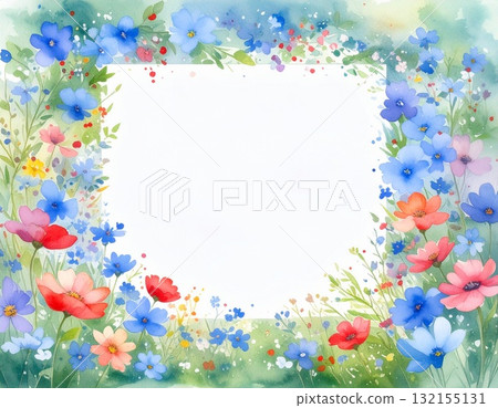 帶有水彩畫風格的方形花卉框架（AI 生成的圖像） 132155131