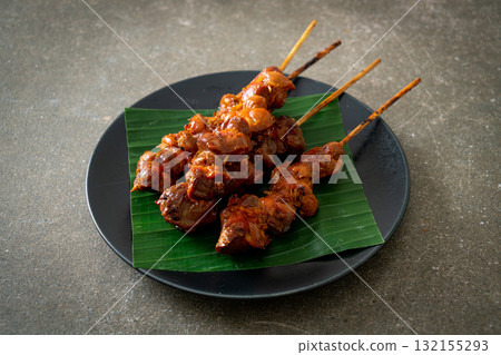 grilled chicken gizzard skewer in Asian style 132155293