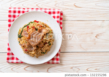 fried rice with Thai basil and pork fried rice with Thai basil and pork 132155296
