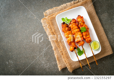 grilled chicken skewer with herbs and spices 132155297
