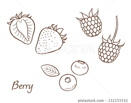 草莓、藍莓和覆盆子手繪向量圖 132155532