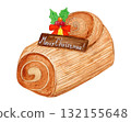 Watercolor hand-painted Christmas cake Buche de Noel illustration material 132155648