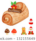 Watercolor hand painted Buche de Noel and marzipan Santa, reindeer and mushroom illustration set 132155649