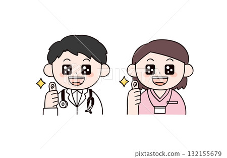 A praising doctor and nurse - illustration of two men and women A praising doctor and nurse - illustration of two men and women 132155679