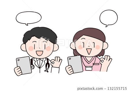 醫生和護士拿著平板電腦的插圖 132155715