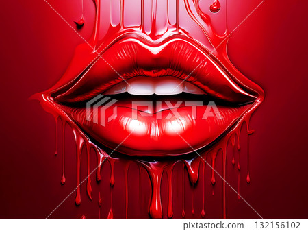 紅唇和塗著紅漆的臉的 3D 插圖 紅唇和塗著紅漆的臉的 3D 插圖 132156102