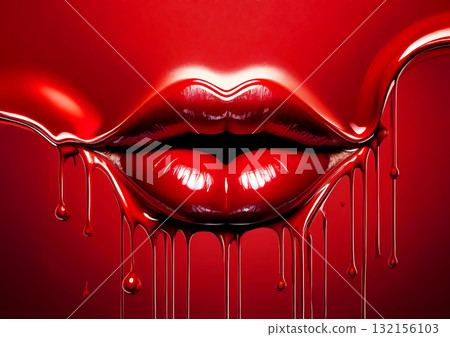 紅唇和塗著紅漆的臉的 3D 插圖 132156103