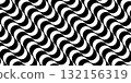Classic Portuguese pavement pattern with curved black and white waves. Copacabana sidewalk motif, Rio de Janeiro beach promenade vector background with abstract texture. 132156319