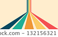 Retro abstract rainbow background with wavy lines and curved colorful rays. Groovy 70s pattern inspired by hippie sunshine style, vintage vector wallpaper or poster design. 132156321