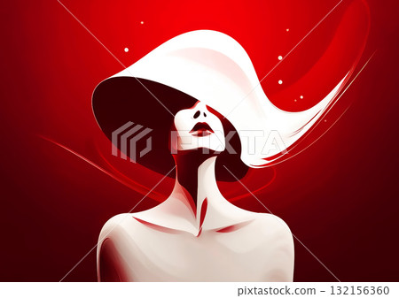 紅色背景上抽象女人的 3D 插圖 132156360