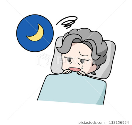 一位無法入睡的老年婦女的插圖 一位無法入睡的老年婦女的插圖 132156934