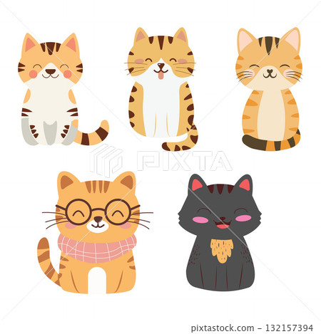 Cute Smiling Cats Illustration Set Cute Smiling Cats Illustration Set 132157394