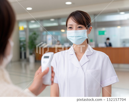 Medical staff taking temperatures Medical staff taking temperatures 132157704