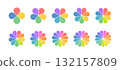 Flower petal diagram set. Infographic circle icon. Pie simple chart. Flower leave shape geometric graphic element. Multicolor round wheel chart. Color vector illustration isolated on white background 132157809