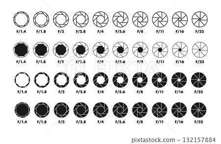 Aperture f stop setting camera lens mechanism icon 132157884