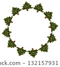 Christmas wreath with fur trees, decorative border doodle style isolated on white background 132157931