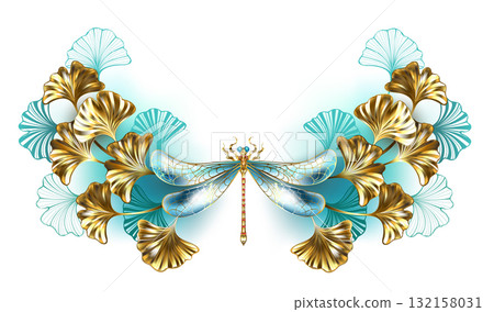 Symmetrical frame with dragonfly and ginkgo Symmetrical frame with dragonfly and ginkgo 132158031