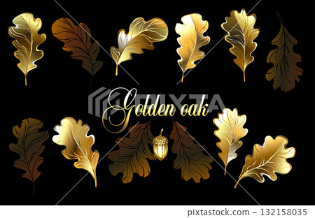 Set of golden oak leaves Set of golden oak leaves 132158035