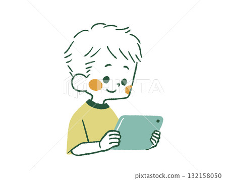 Boy looking at tablet PC - 4 colors 132158050