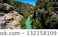 Turquoise-coloured river through rock massif 132158109