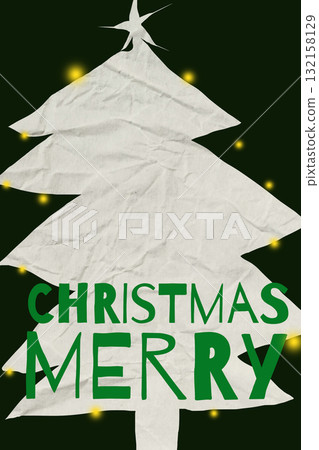 Festive Christmas tree decoration with bright lights and cheerful messages 132158129