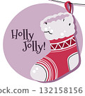 Festive Christmas Stocking Flat Design Greeting Card. Holiday Sock Illustration for Seasonal Posters, Website Banners, Social Media Backgrounds and Winter Decor 132158156