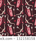 Romantic Valentine Seamless Pattern with Cupid's Bow, Arrow and Quiver. Love Theme Background for Gift Wrap, Textile and Romantic Design. Repeat Texture for Valentines Day. 132158158