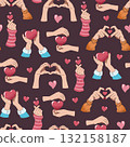 Romantic Valentine Seamless Pattern with Hand Drawn Heart Gestures. Love Theme Background for Gift Wrap, Textile and Relationship Design. Repeat Background for Valentines Day 132158187