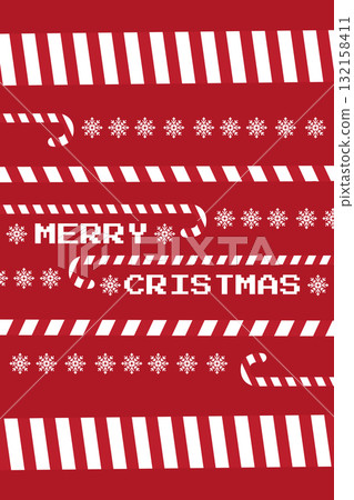Merry Christmas design with candy canes and snowflakes on a red background 132158411